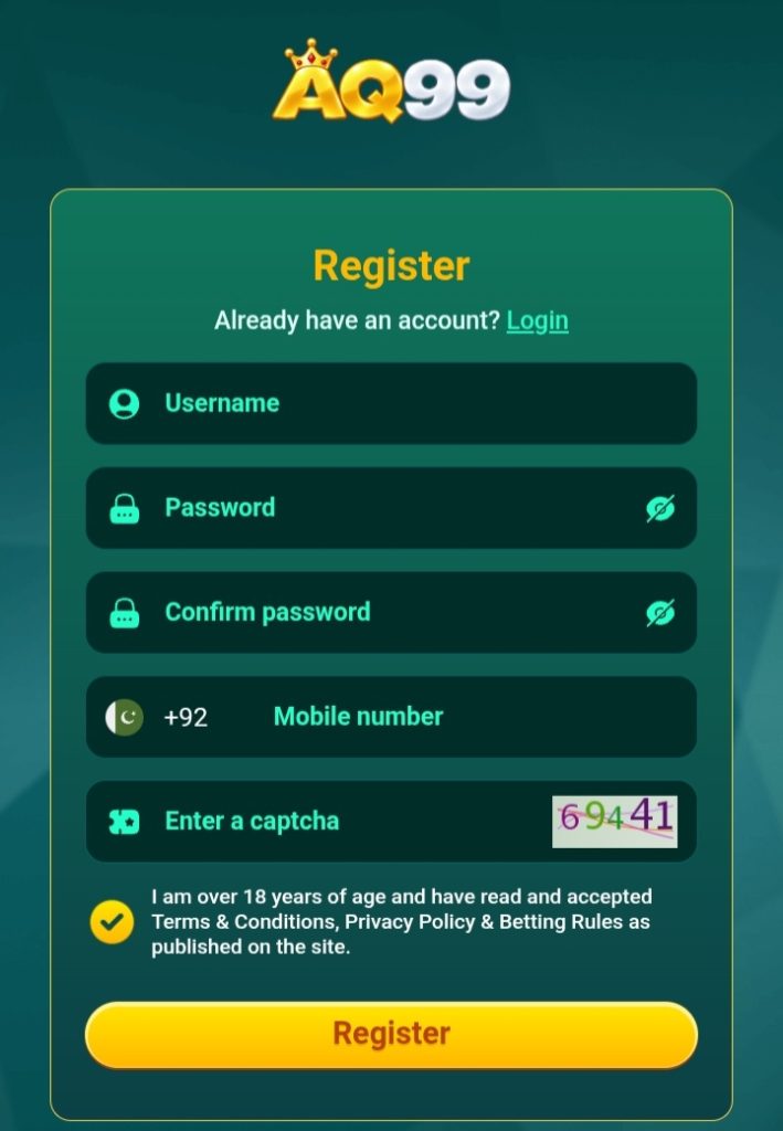 AQ99 Game registration page