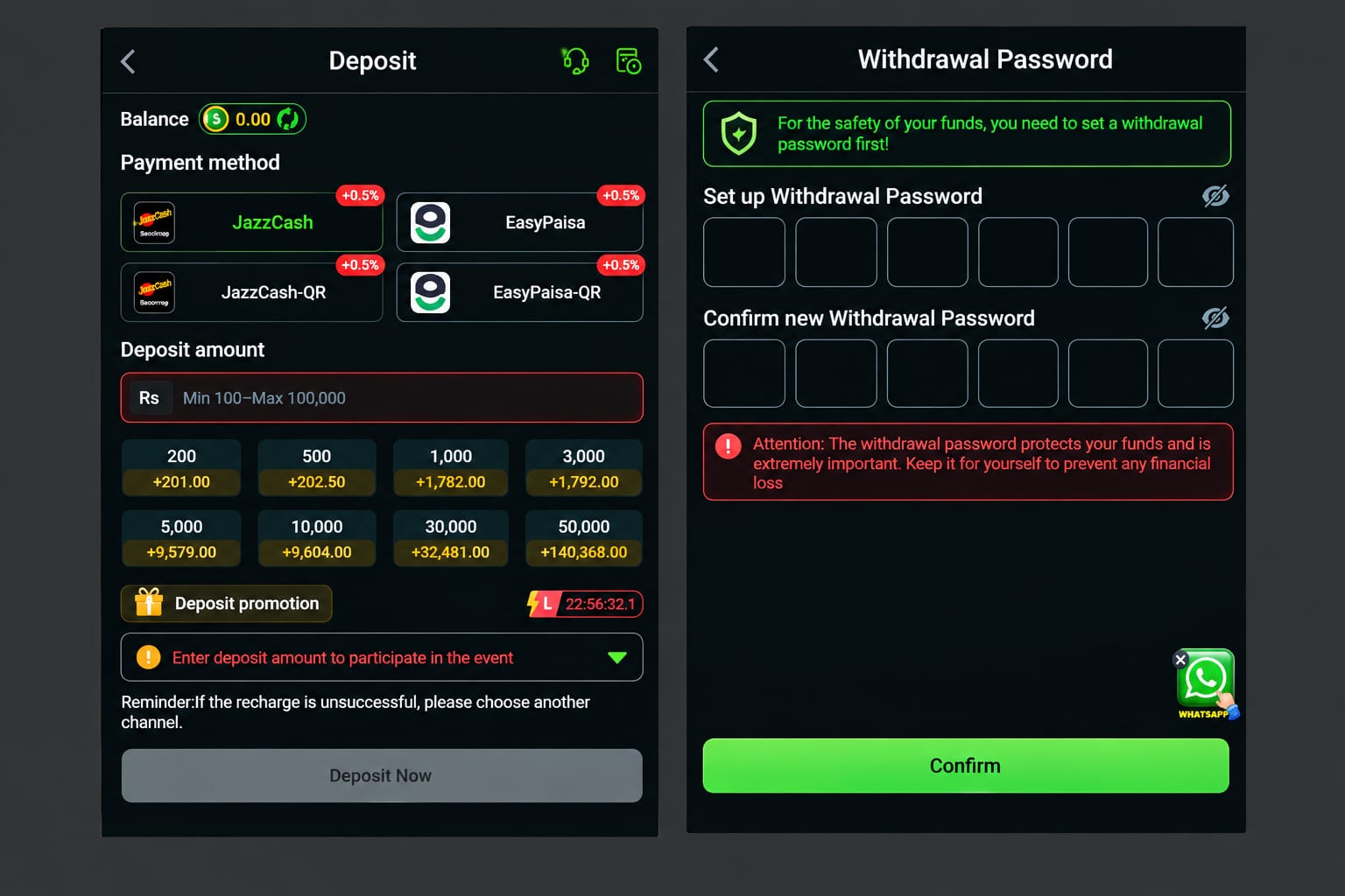 XD777.com deposit section & withdrawal section