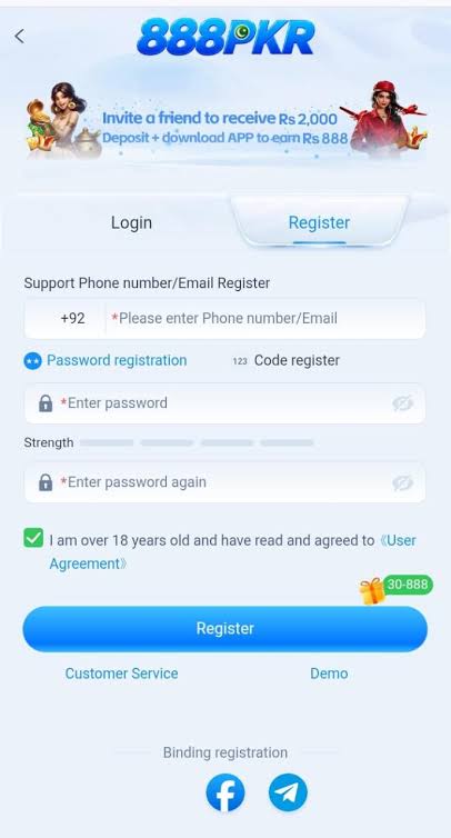 888PKR registration page