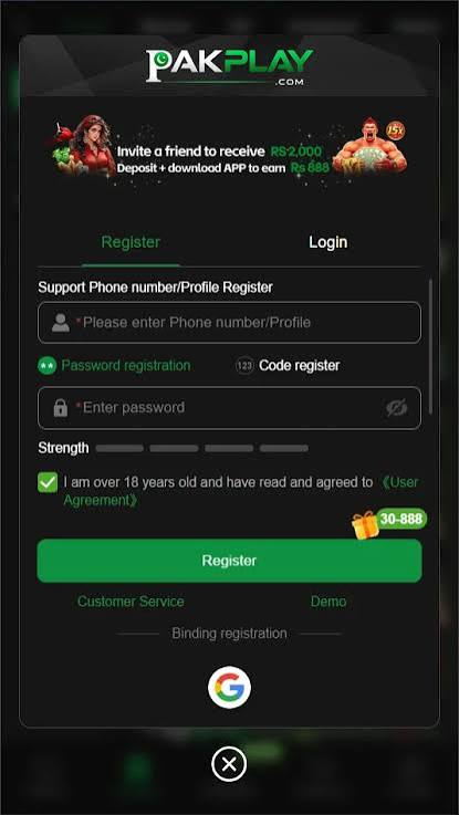 PAKPLAY registration page
