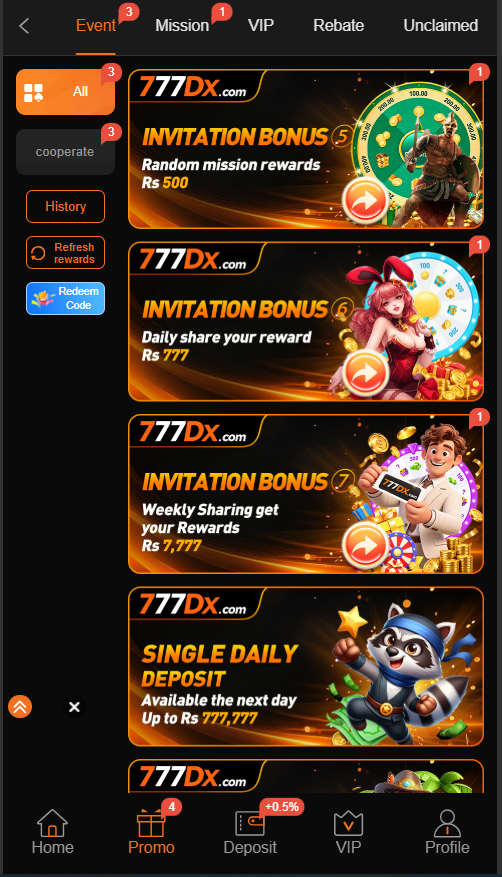 777DX.COM invitation bonus offers
