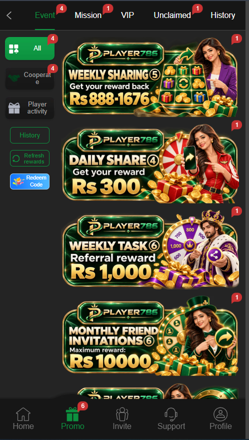 Player786 Game promo section