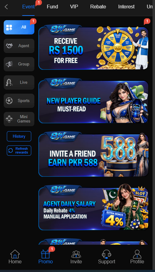 8W.Game promotional offers